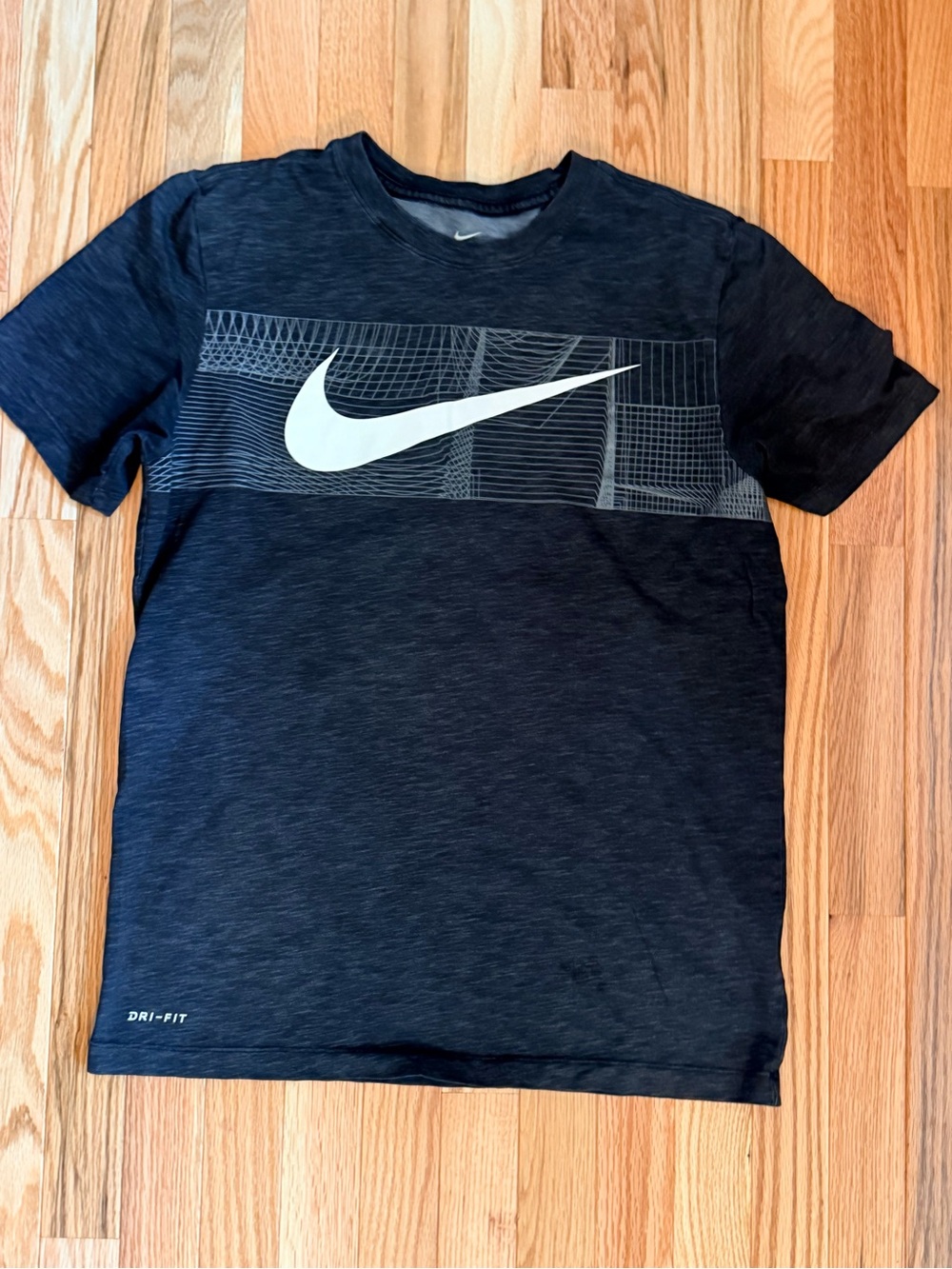 Nike Black Tee with White Swoosh and Dri-FIT Print